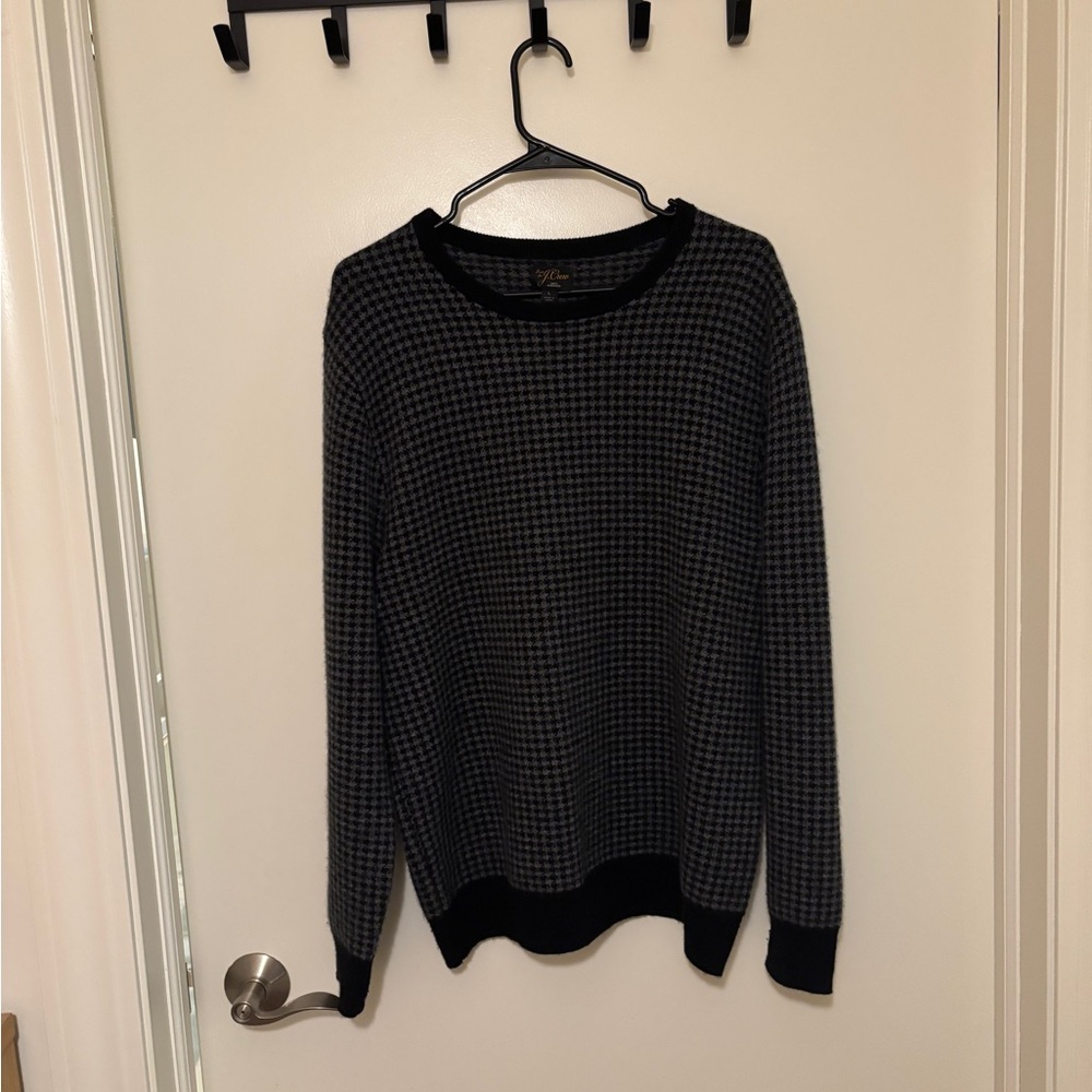 J Crew Cashmere Men's Houndstooth Crewneck Sweater - Black & Gray